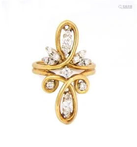 Hammerman Brothers Diamond 18k Gold Long Floral Ring