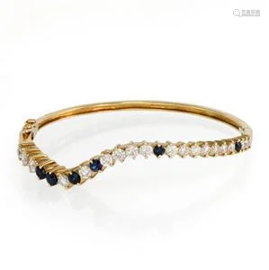 Lovely 3.46ct Diamond & Sapphire 18k Yellow Gold Wave