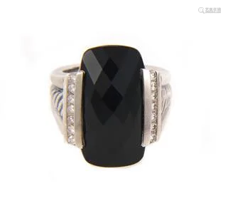 David Yurman Diamond Onyx Sterling Silver Cable Ring