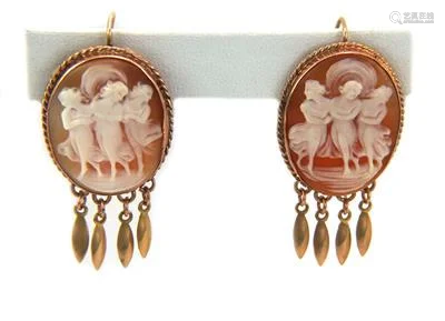 Vintage 14k Rose Gold Oval Shell Cameo Women Dangle