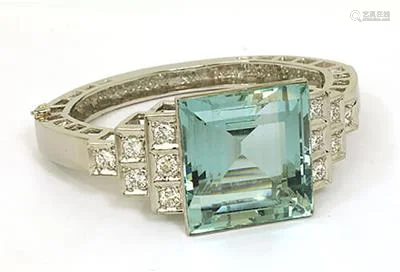 Estate 62ct Aquamarine & Diamonds Platinum Fancy Bangle