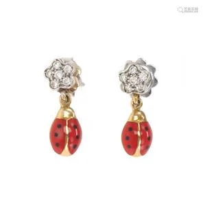 Aaron Basha Diamond Enamel 18k Gold Lady Bug Flower