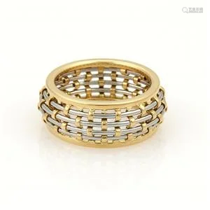 Cartier 18k Yellow Gold & Steel Basket Weave Dome Band