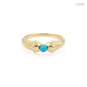 Dior Turquoise 18k Yellow Gold Floral Design Band Ring