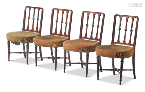 A SET OF EIGHT GEORGE III MAHOGANY DINING CHAIRS, CIRCA