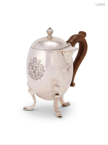 A BRITANNIA STANDARD SILVER OVIFORM HOT MILK JUG BY