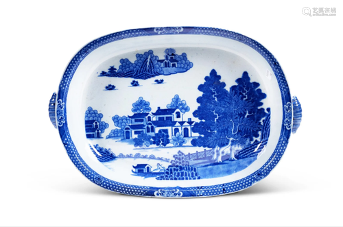 A STAFFORDSHIRE PEARLWARE SHAPED OVAL TWO-HANDLED