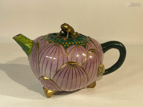 Chinese Cloisonne Teapot - Lotus and Frog