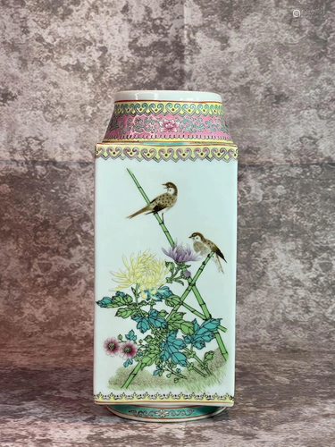 Chinese Famille Rose Porcelain Vase - Peacock