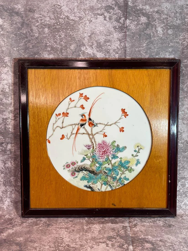 Chinese Porcelain Round Plaque - Red Tail Bird