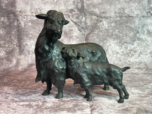 Japanese Bronze Model of Two Mountain Goat