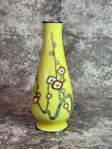 Japanese Yellow Cloisonne Vase by Ando Jubei