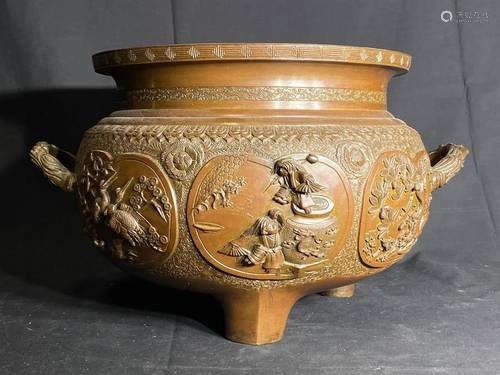 Japanese Bronze Urn with Handle