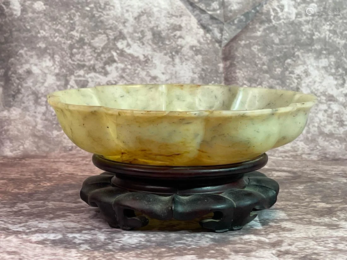 Chinese Soapstone Lobbed Bowl on Stand