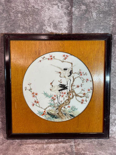 Chinese Porcelain Round Plaque - Crane