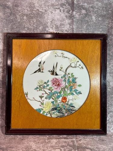 Chinese Porcelain Round Plaque - Sparrow