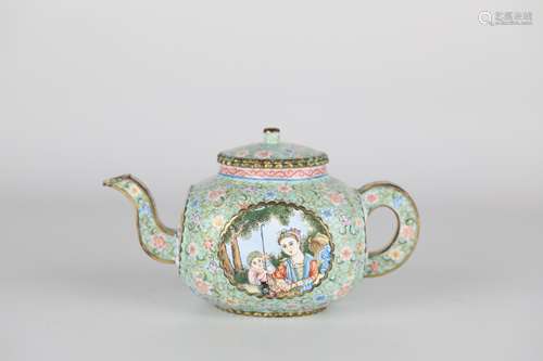 Western figure painting enamel teapot