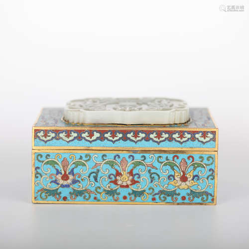 18th,Cloisonne Inlaid Jade Treasure Box