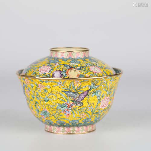 Chinese copper enamel painted Qianlong tea bowl