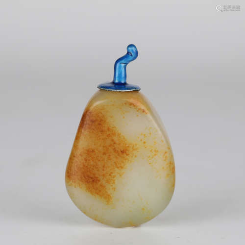 18th,Chinese White Jade Red Skin Snuff Bottle