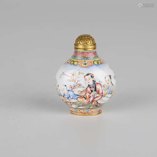 18th,Chinese bronze painted enamel snuff bottle