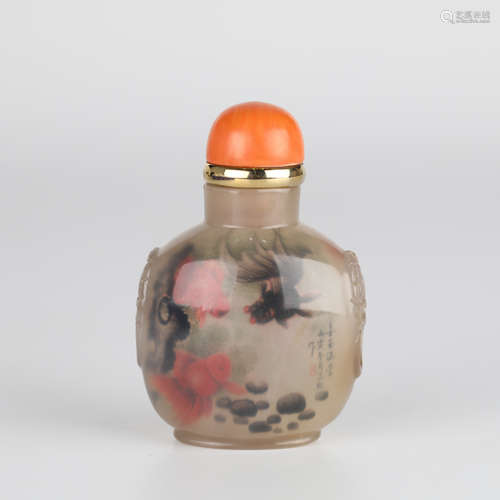 Sanzhong,Agate painted snuff bottle