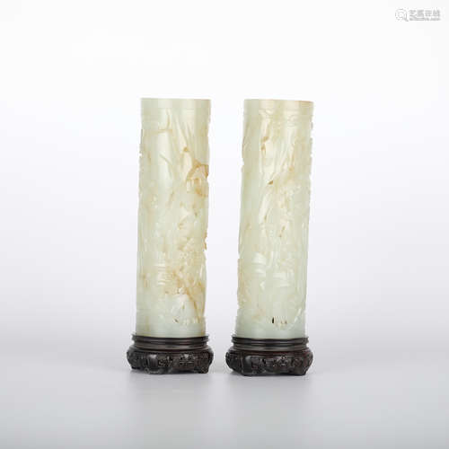 18th,A pair of white jade incense tubes