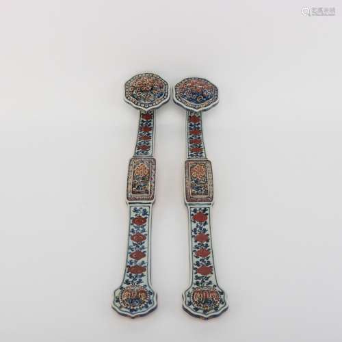 A Pair of Blue-and-white Underglaze Red Ruyi Scepters