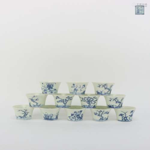 A  Set of Twelve Blue-and-white Cups