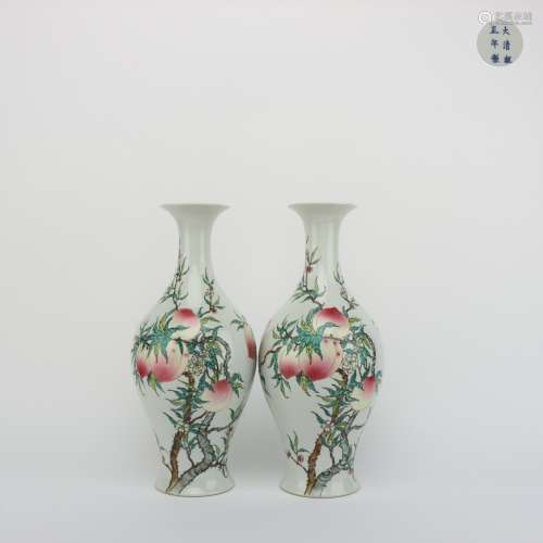 A Pair of Famille Rose Vases