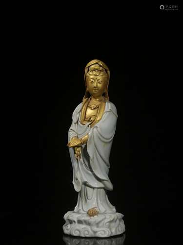 Gilt Dehua White Porcelain Statue of Avalokitesvara