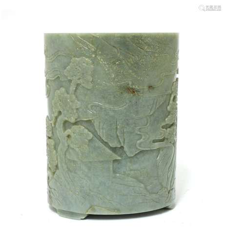 A Chinese jade brush pot,