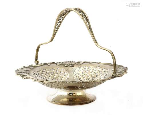 A Chinese export silver swing-handled fruit basket,