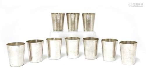 A set of ten Chinese export silver vodka cups,