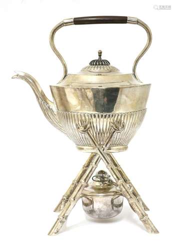 A Chinese export silver kettle on stand,