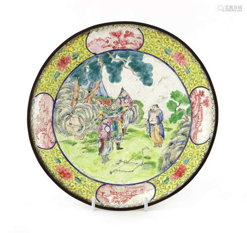 A Chinese export Canton painted enamel dish,