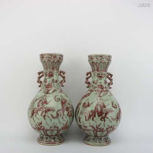 A Pair of Underglaze Red Vases