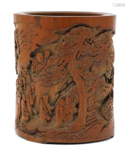 A Chinese bamboo brush pot,