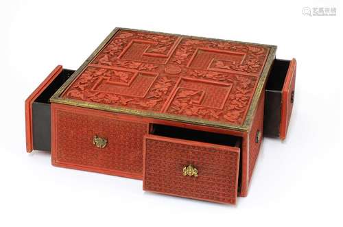 A rare Chinese carved cinnabar lacquer treasure box,