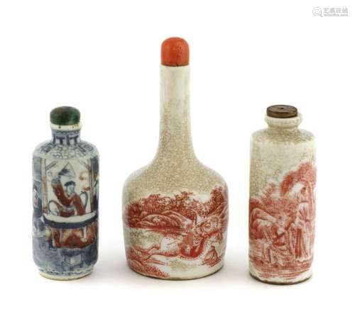 A Chinese underglaze blue and copper-red snuff bottle,