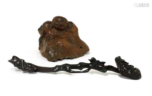 A Chinese wood ruyi sceptre,