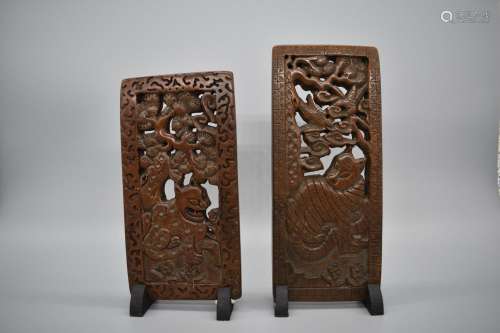 TWO Korean Wooden Tiger and Magpie Slipae Tablets.