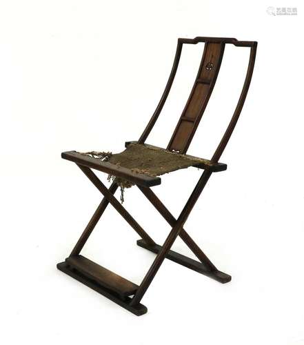 A Chinese huanghuali folding chair,