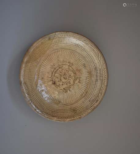 Korean Mishima Type White Inlaid Calender Pattern Dish