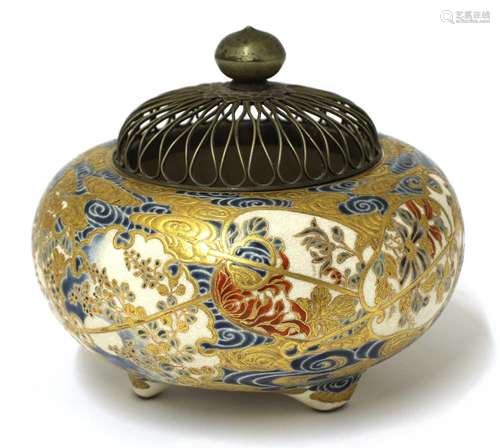 A Japanese Satsuma ware koro and cover,