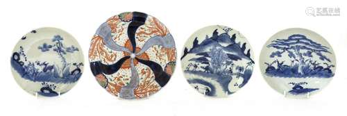 Three Chinese blue and white plates,