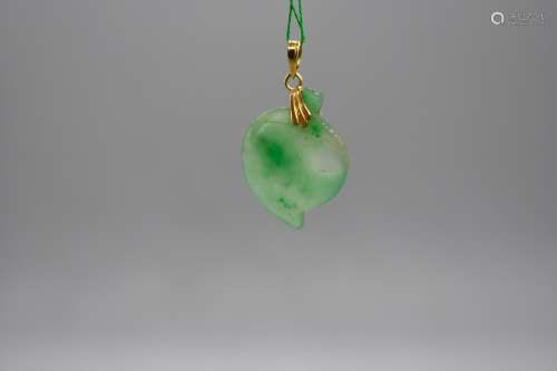 Chinese Peach Shaped Jade Pendant with gold ring