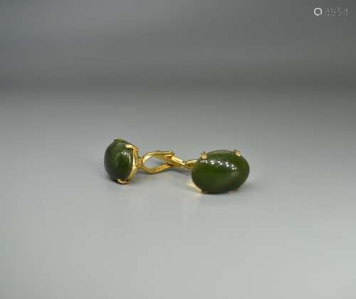 Spinach Green Jade on Silver Gilt Cuff links