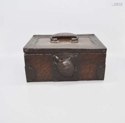 Japanese Keaki Wooden Merchant Safe Box with Turtle Lock. Ow...