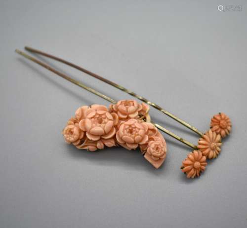 Coral Floral Hair Pin and Obi Decoration